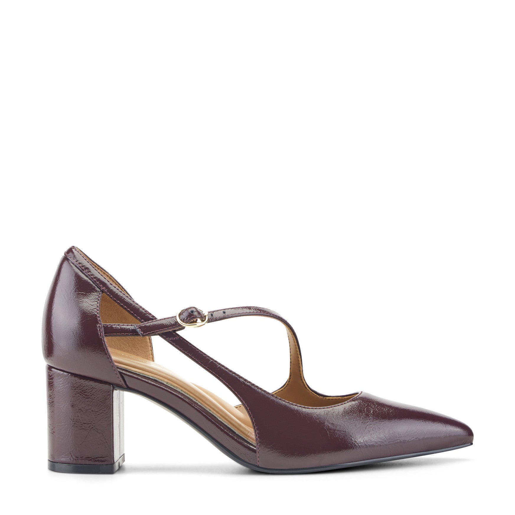 Women's Nerina Asymmetrical Block Heel Pumps - Burgundy Leather