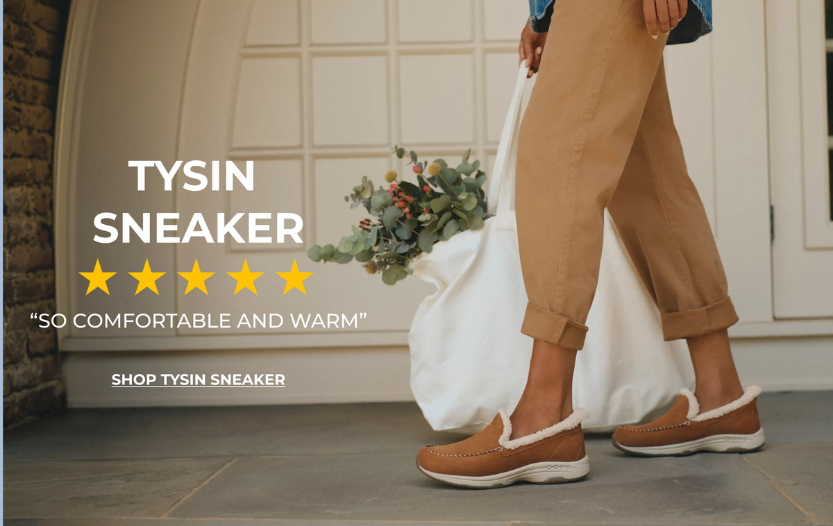 Promotional banner featuring Tysin sneakers