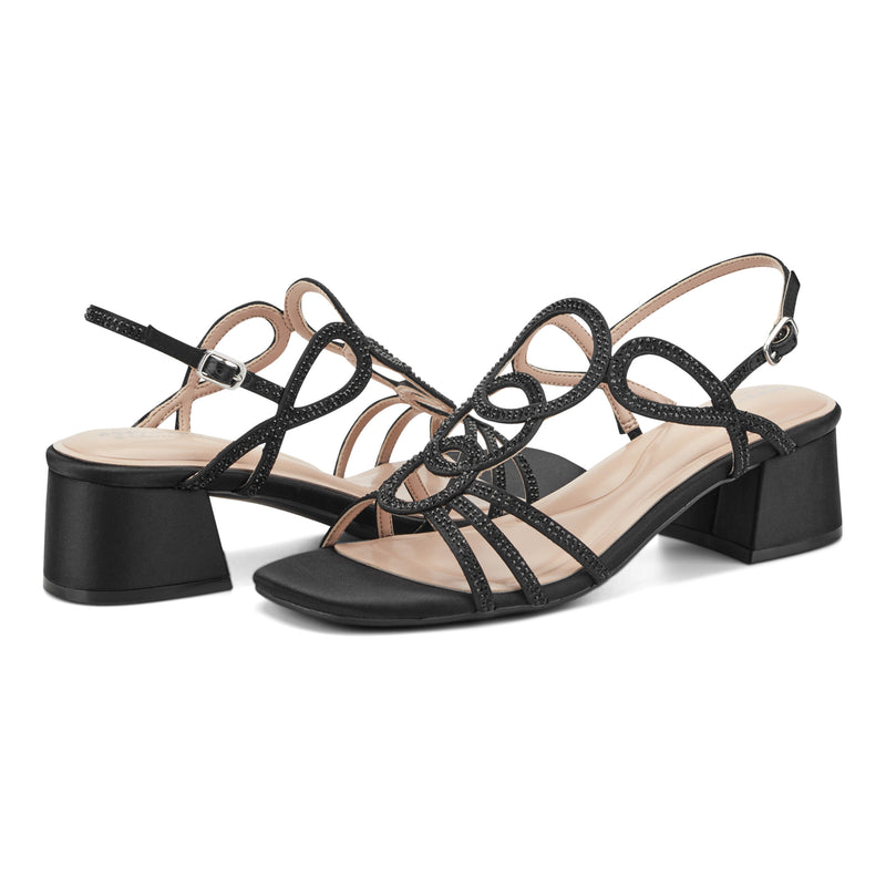 black womens dress sandals Black Block Heel Strappy Dress Sandals