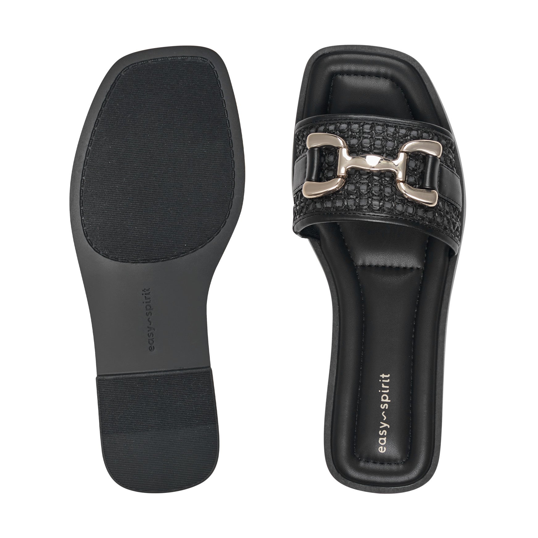 Women's Vana Horsebit Slip On Sandals - Black/Raffia | Easy Spirit