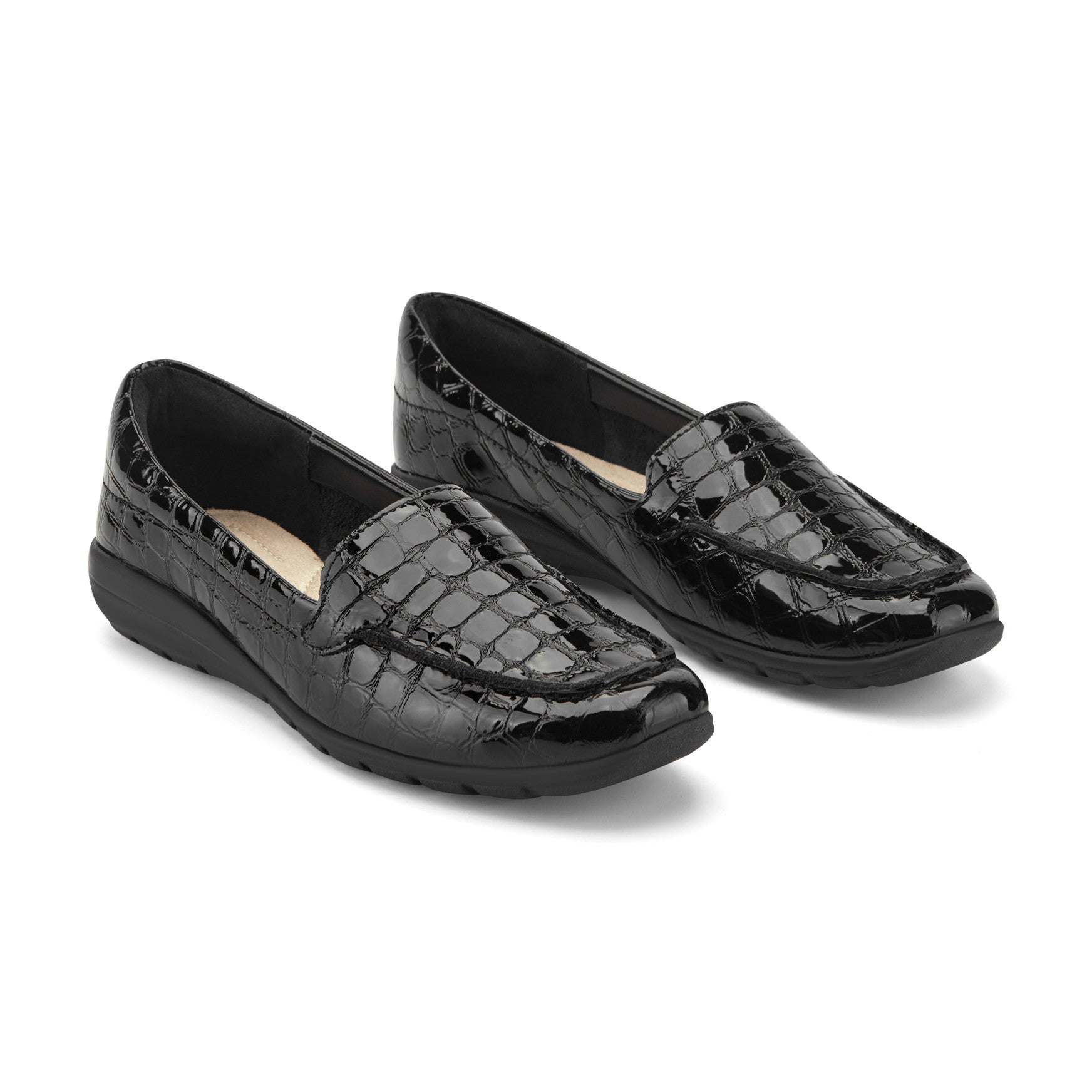 Women's Abide Croco Print Casual Flats - Black Croco Patent | Easy