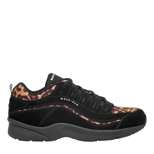 Women's Romy Suede Walking Shoe - Black Leopard Suede | Easy Spirit