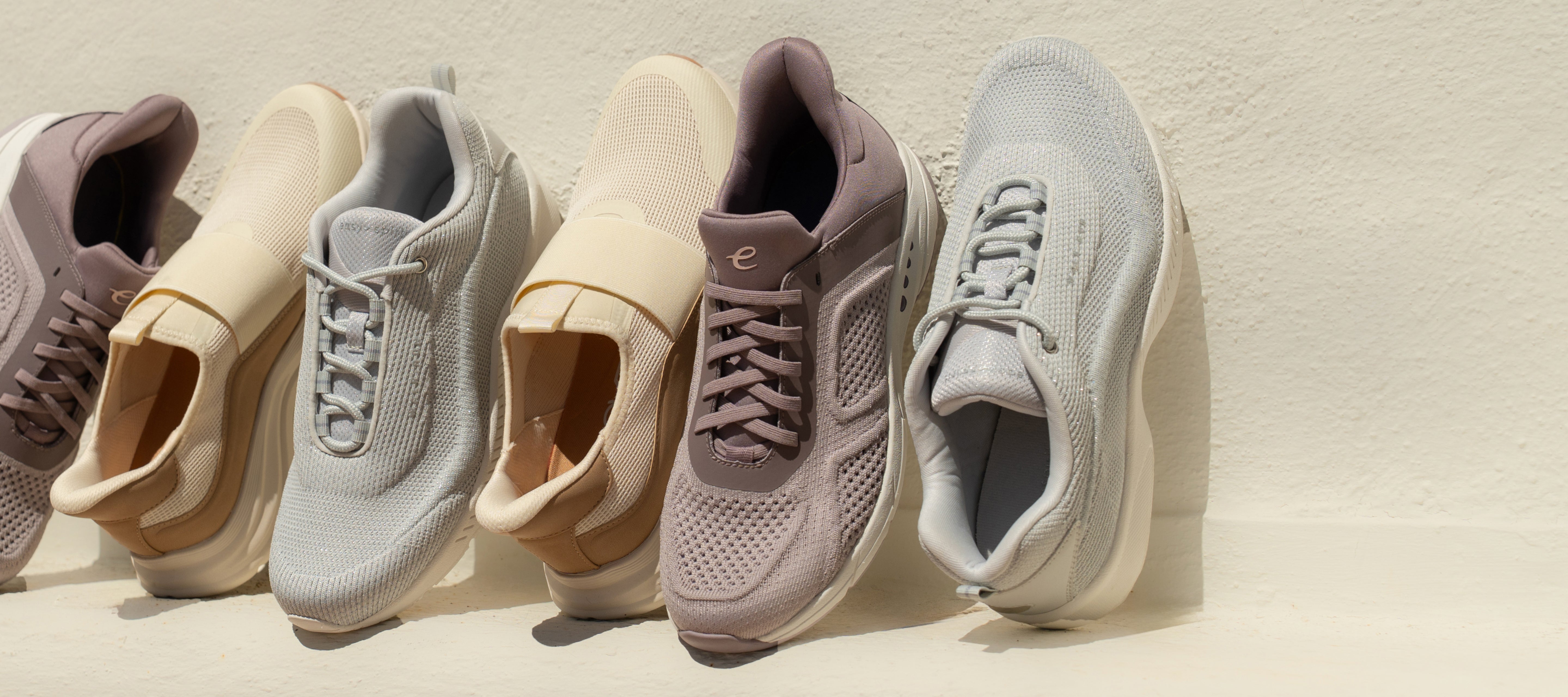 Promotional banner featuring women's sneakers