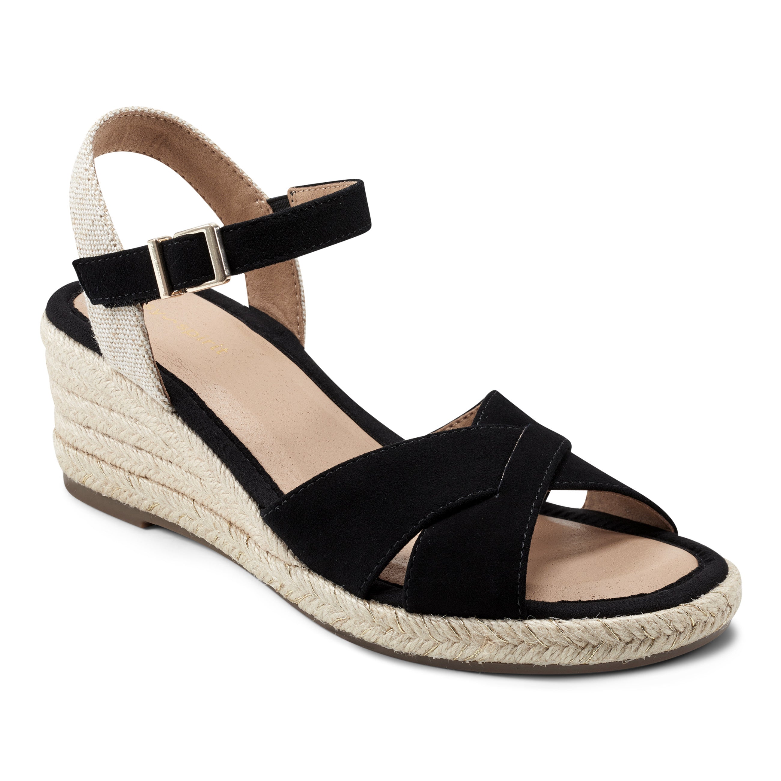easy spirit Shandra Wedge Sandals Black Suede Factory Sale Black