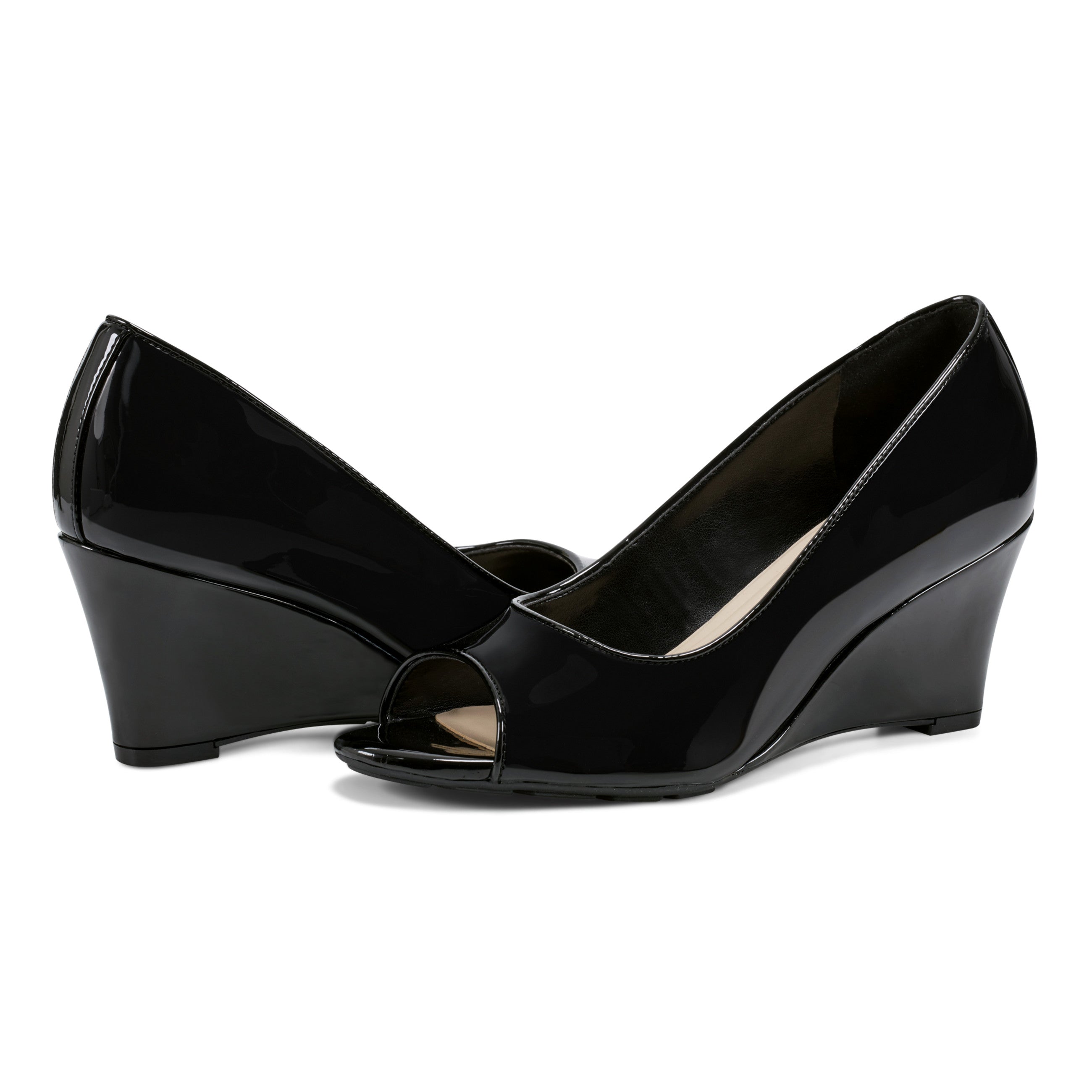 Women's Coleen Peep Toe Wedges Black Easy Spirit