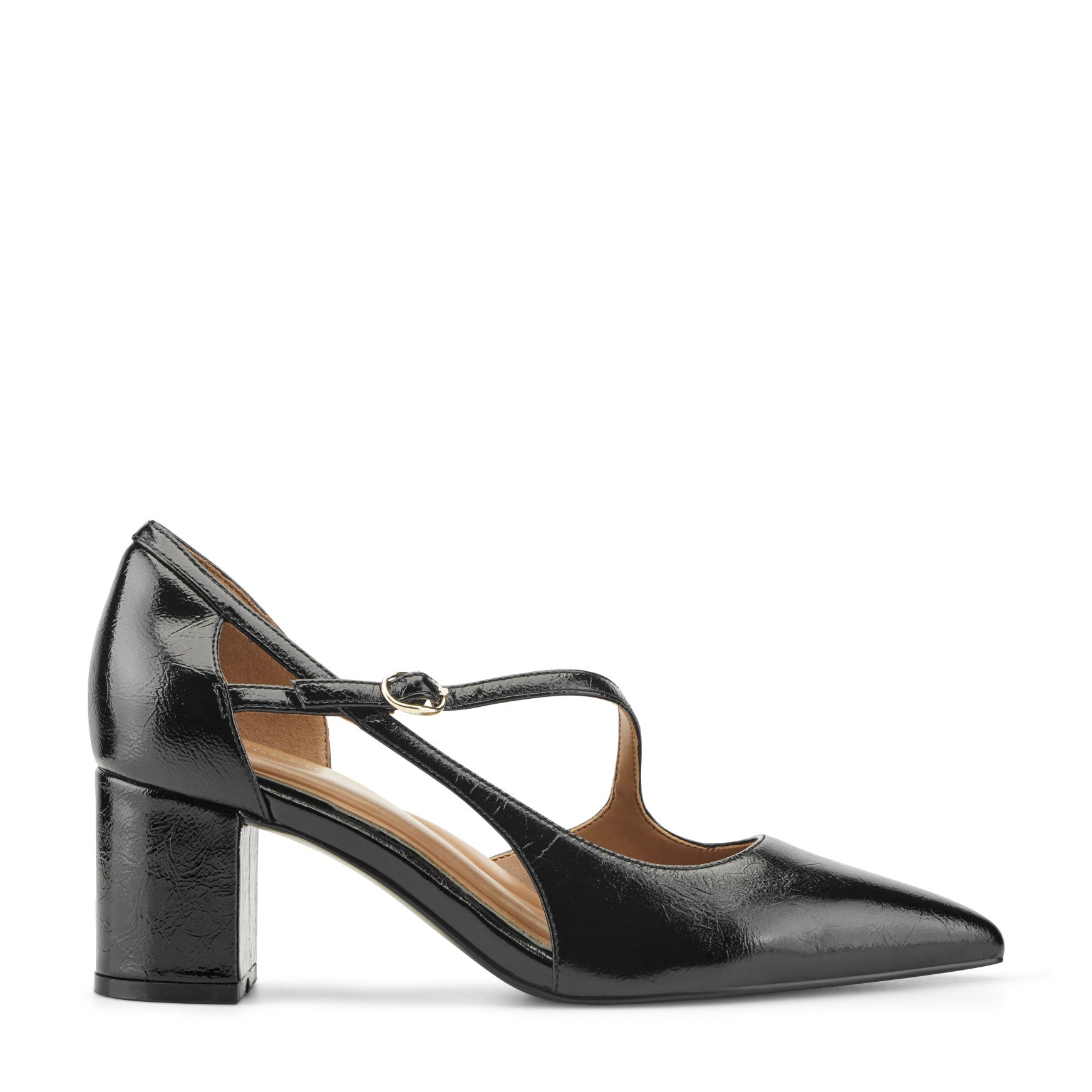 Women's Nerina Asymmetrical Block Heel Pumps - Black Leather