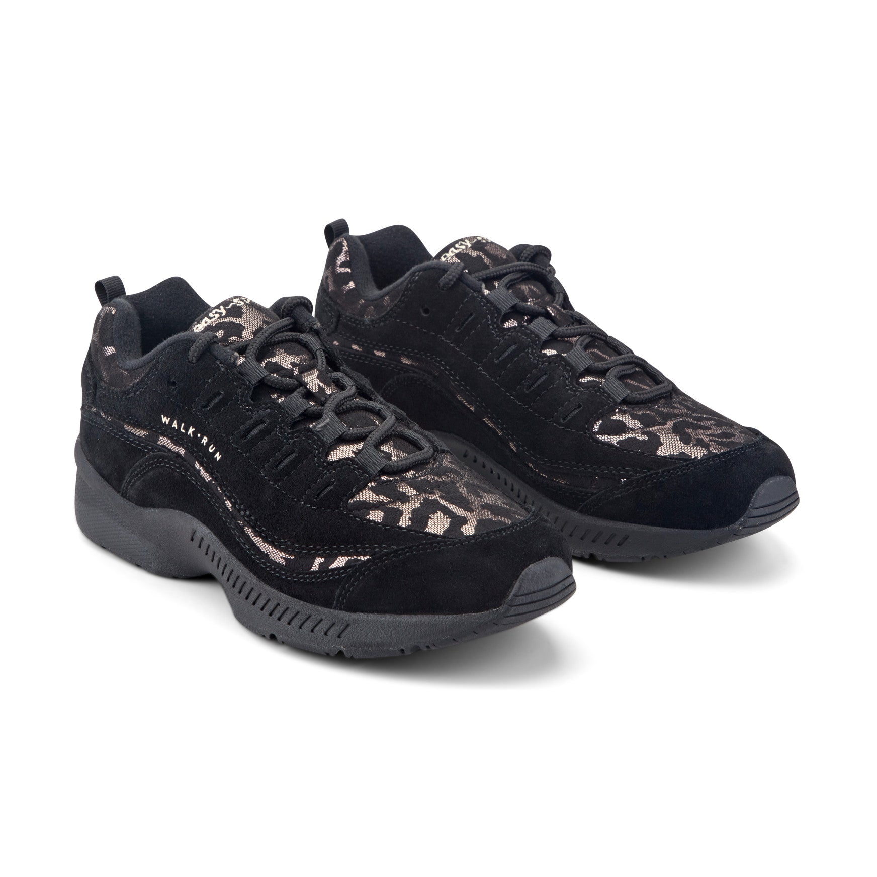 Women's Romy Walking Shoes - Black Suede/Leopard | Easy Spirit