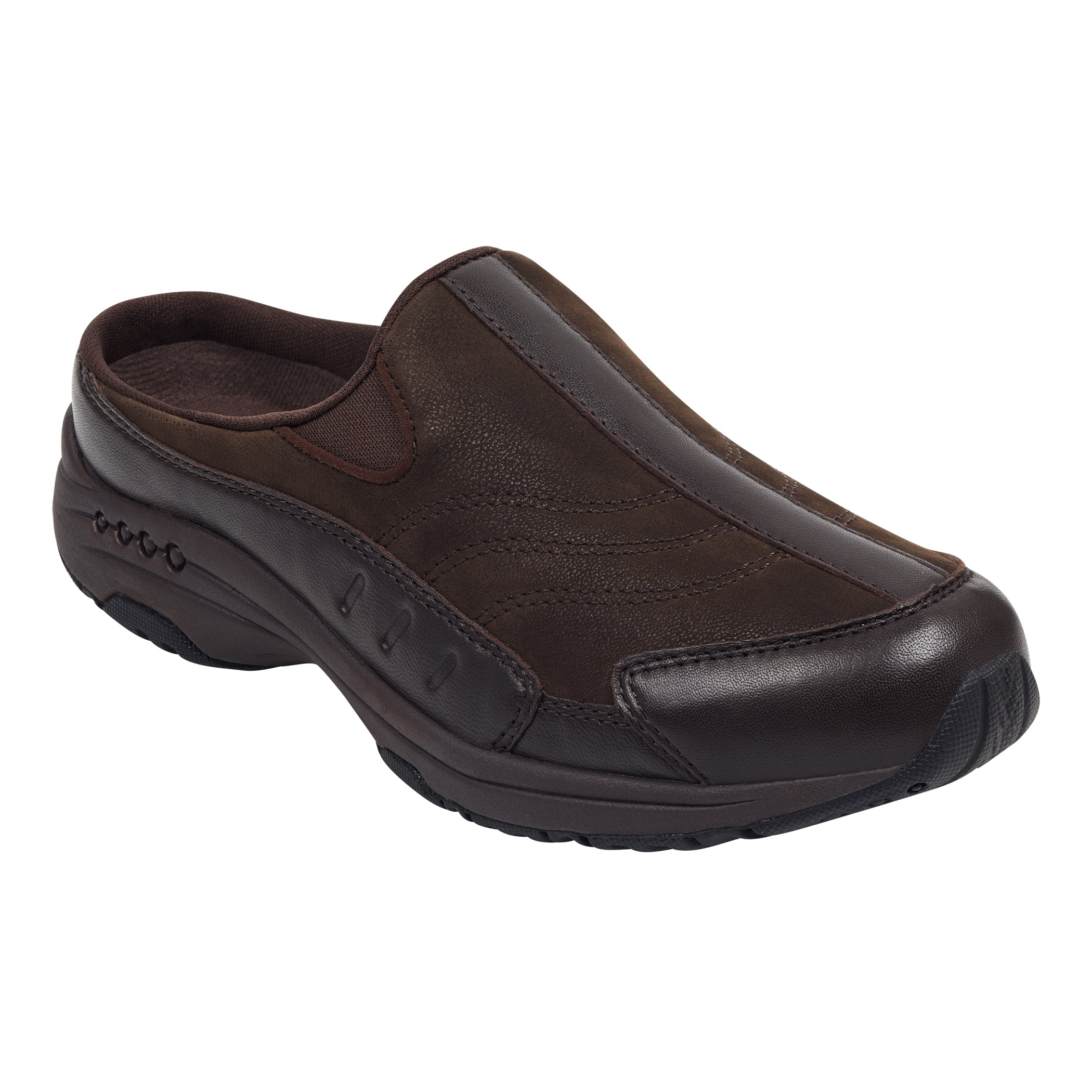 easy spirit Traveltime Leather Clogs Chocolate Leather Flash Sales